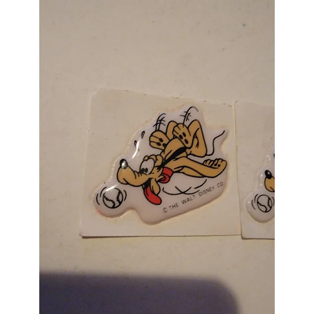 Rare Vintage Puff Stickers Walt Disney Pluto The Dog Lot Of 2 Taiwan Baseball